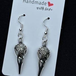 Raven Skull Earrings, Gothic Earrings, Halloween Skull Goth Earrings Jewelry, Witch, Bird Skull, Mythology Earrings