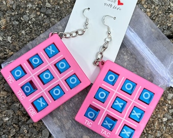 Tic Tac Toe Earrings, Game Earrings, Drop Earrings, Novelty Earrings, Homemade Dangle Earrings, Funny Earrings, Playable Earrings, Jewelry