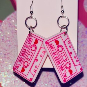 Love Song Cassette Earrings, Music Earrings, All You Need Is Love, 90s Earrings, Handmade Earrings, Cassette Earrings, Valentines Earrings