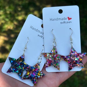 Star Earrings, Acrylic Star Earrings,  Dangle Earrings, Cute Earrings, Acrylic Glitter Star Earrings, Star Dangles