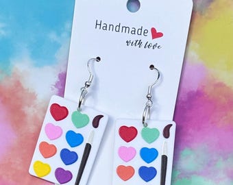 Paint Pallet Earrings, Acrylic Earrings, Artsy Earrings, Artist Earrings, Painter Jewelry, Creative Art Jewelry, Art Teacher Gift, Artsy