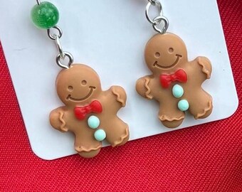 Gingerbread Earrings, Gingerbread Man Dangle Earrings, Christmas Earrings, Christmas Jewelry, Christmas Dangles, Festive Earrings