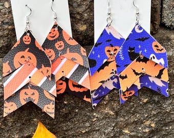 Halloween Faux Leather Earrings, Handmade Leather Earringd, Halloween Earrings, Halloween Dangles, Unique Earrings, Layered Earrings