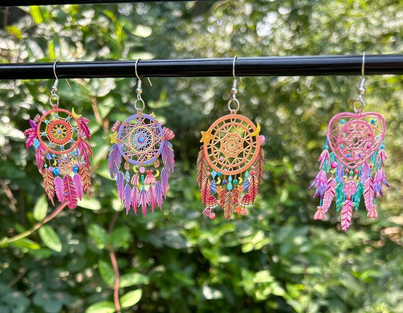 Drömfångareörhängen, Dinglaörhängen, Drömfångarsmycken, Bohoörhängen, Boho Smycken, Nyckfull, Boho, Hippieörhängen, Drömfångare bild 1