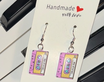 Retro Music Cassette Earrings, Music Earrings, Music Lover Gift, Vintage Style Earrings, Handmade Earrings, Cassette Tape Earrings, Novelty
