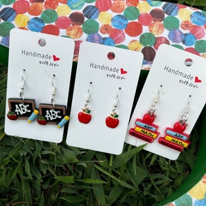 Teacher Earrings, Back To School Earrings, Teacher Gift, Teacher Appreciation Gift, Book Earrings, Apple Earrings, Teacher Jewelry
