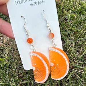 Orange Slice Earrings, Orange Earrings, Fruit Slice Earrings, Dangle Earrings, Fruit Earrings, Unique, Novelty Statement Earrings