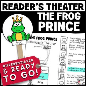 May include: A printable reader's theatre script for a play about a frog prince. The script includes illustrations of the characters and dialogue for each character. The title of the play is "The Frog Prince".