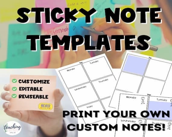 Sticky Note Template Editable Etsy UK
