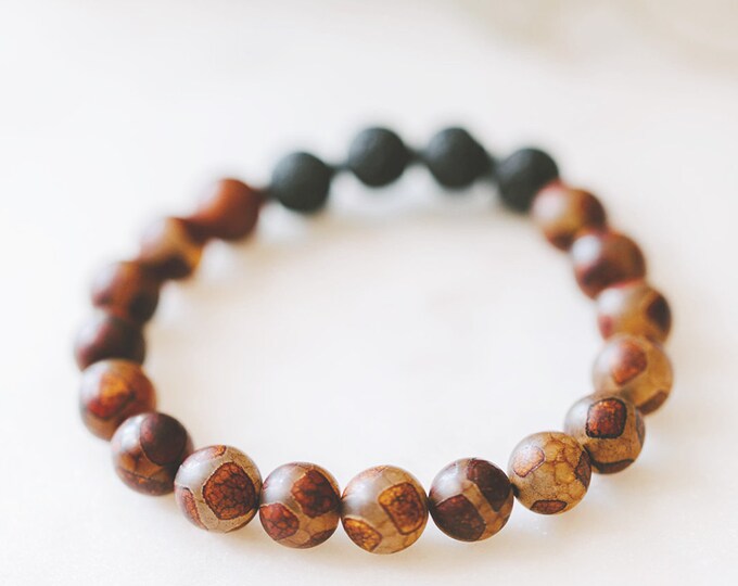 Mens Tibetan Agate bracelet, Aromatherapy Mens Bracelet, Handmade Diffuser Bracelet for Dad,  Diffuser Bracelet for Men, Talisman Bracelet