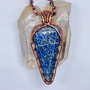 Lapis Lazuli Copper Pendant Necklace: Handmade Wire Wrap Boho Jewelry