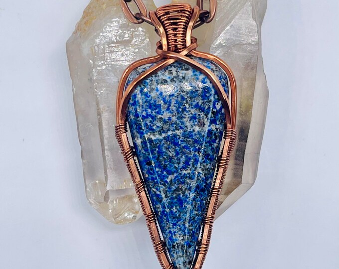 Lapiz Lazuli Copper Minimalist Pendant, Handmade Wire Wrap Boho Necklace, Southwest Artisan Jewelry, Vibration Wellness Protection Jewelry