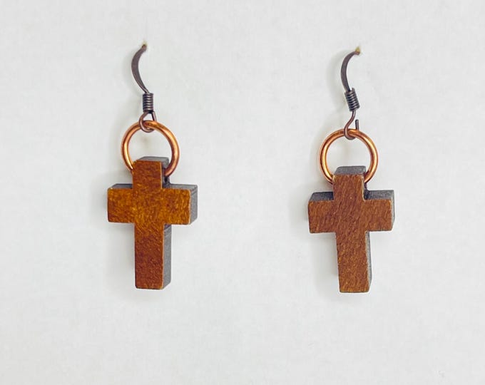 Handmade Wooden Cross Earrings: Boho Christian Jewelry