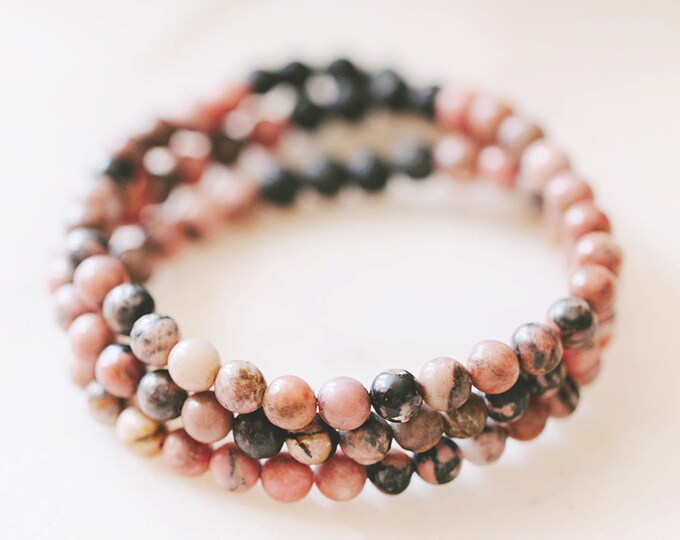 Rhodonite Aromatherapy Bracelet for her, Essential Oil Diffuser Bracelet, Rhodonite Wrap Bracelet Gift for Mom,  Boho Gemstone Bracelet