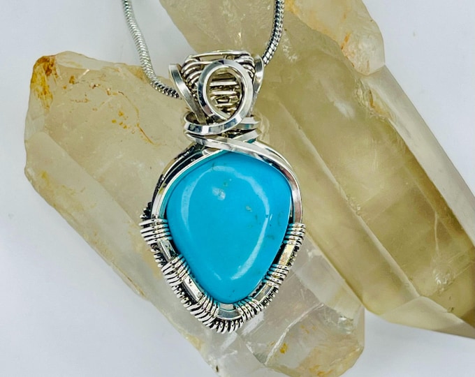 Handmade Silver Wire Wrap Pendant: Turquoiose Boho Necklace