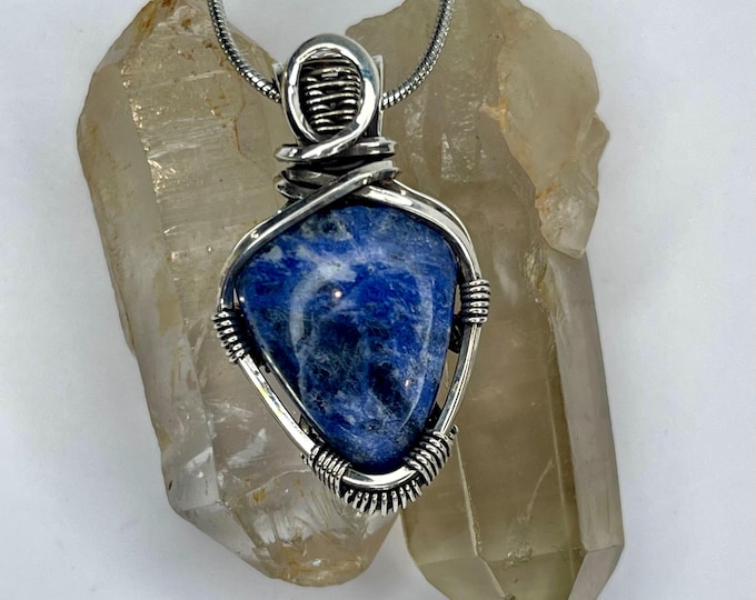Handmade Copper Wire Wrap Sodalite Pendant: Boho Artisan Necklace