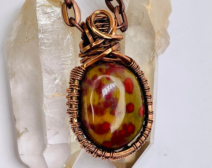 Bloodstone Copper Minimalist Healing Pendant, Handmade Crystal Boho Jewelry, Southwest Arizona Artisan Wire Wrap Meditation Necklace