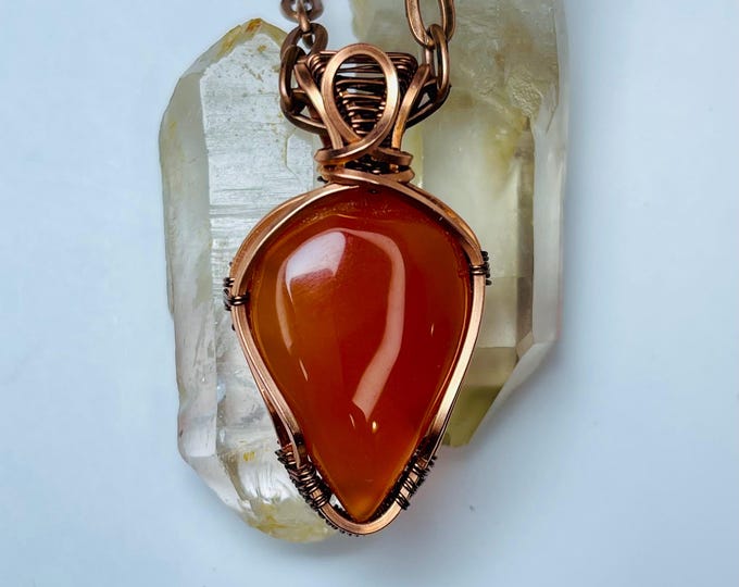 Handmade Copper Wire Wrap Carnelian Pendant: Minimalist Boho Necklace