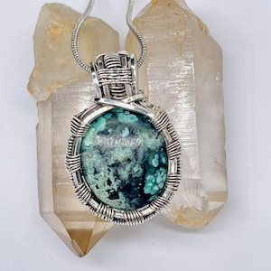 Turquoise Silver Wire Wrap Pendant Necklace: Handmade Boho Jewelry