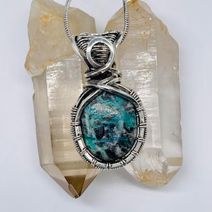 Turquoise Silver Wire Wrap Pendant Necklace: Handmade Boho Jewelry