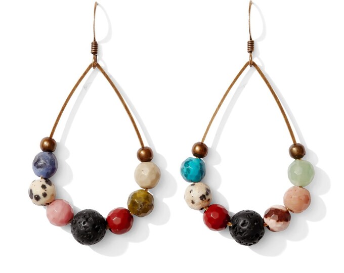 Gemstone earrings, Gemstone hoop earrings, diffuser earrings, Lava diffuser earrings, Mixed Gemstone gift for her
