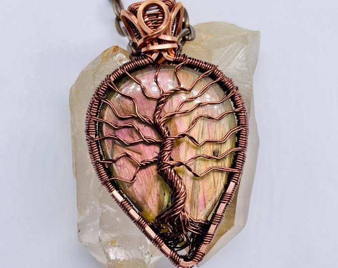 Labradorite Tree of Life Wire Wrap Copper Pendant, Handmade Wire Wrap Boho Necklace, Southwest Artisan Jewelry, Vibration Wellness