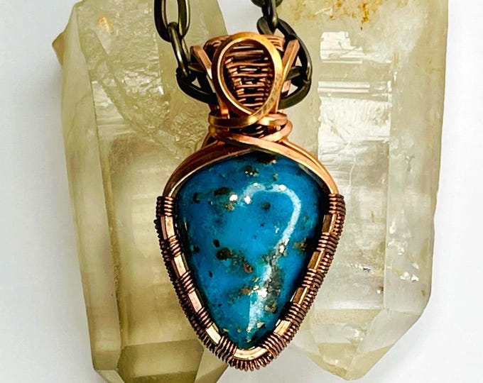 Handmade Copper Wire Wrap Turquoise Pendant: Boho Artisan Necklace