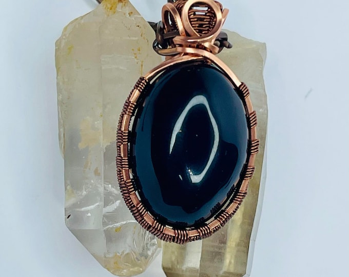 Rainbow Obsidian Copper Minimalist Healing Pendant, Handmade Crystal Boho Jewelry, Southwest Arizona Artisan Wire Wrap Meditation Necklace