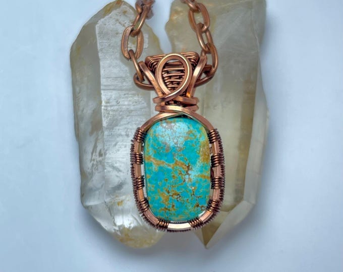 Handmade Copper Wire Wrap Turquoise Pendant: Minimalist Boho Necklace