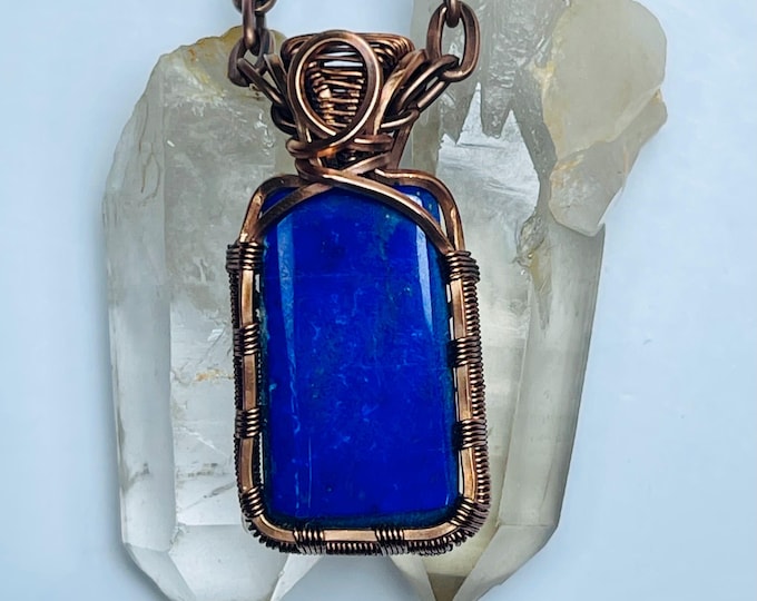 Lapis Lazuli Copper Pendant Necklace: Handmade Wire Wrap Boho Jewelry