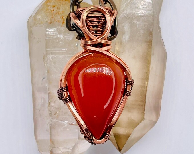 Carnelian Copper  Pendant, Handmade Wire Wrap Boho Necklace, Southwest Artisan Jewelry, Vibration Wellness Love Protection