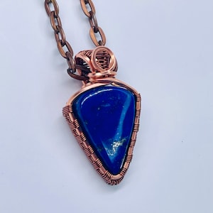 Lapis Lazuli Copper Pendant Necklace: Handmade Wire Wrap Boho Jewelry