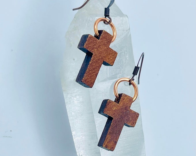 Wooden cross gemstone Earrings, Beaded natural wood cross Earrings, Christian gemstone earrings, Southwest Boho Jewelry, Wellness Love Jesus