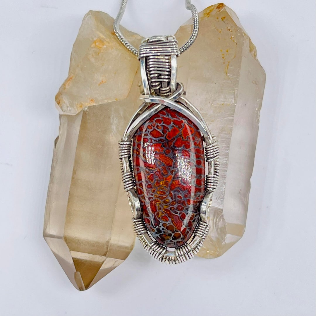 Dino Gembone Silver Pendant, Handmade Wire Wrapped Boho Necklace ...