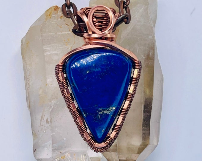 Lapis Lazuli Copper Pendant Necklace: Handmade Wire Wrap Boho Jewelry