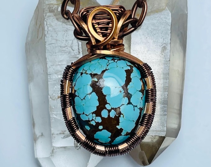 Handmade Copper Wire Wrap Turquoise Pendant: Boho Artisan Necklace