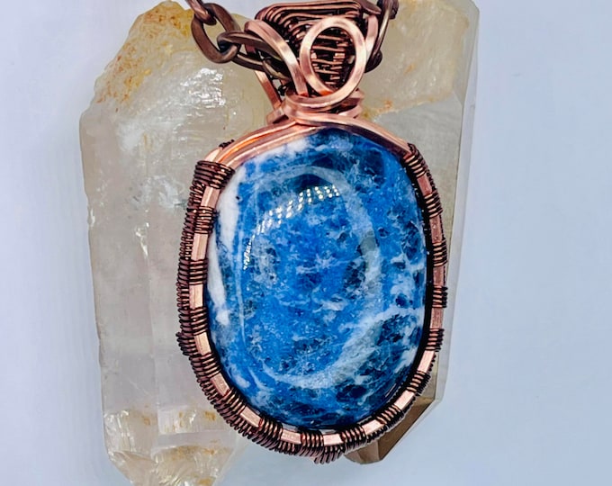 Sodalite Copper Minimalist Pendant, Handmade Wire Wrap Boho Necklace, Southwest Artisan Jewelry, Vibration Wellness Protection Jewelry