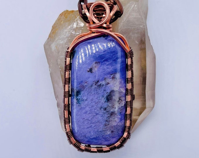 Charoite Copper Minimalist Pendant, Handmade Wire Wrap Boho Necklace, Southwest Artisan Jewelry, Vibration Wellness Love Protection Jewelry