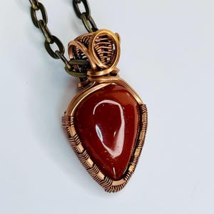 Handmade Carnelian Copper Pendant: Wire Wrap Boho Necklace