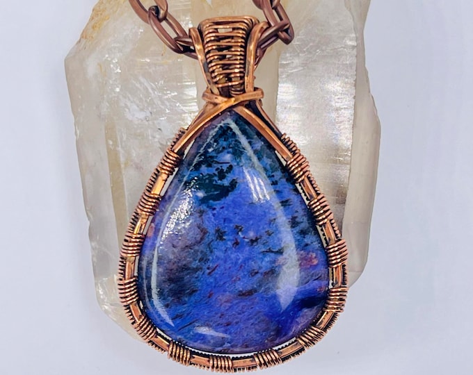 Charoite Copper Minimalist Pendant, Handmade Wire Wrap Boho Necklace, Southwest Artisan Jewelry, Vibration Wellness Love Protection Jewelry