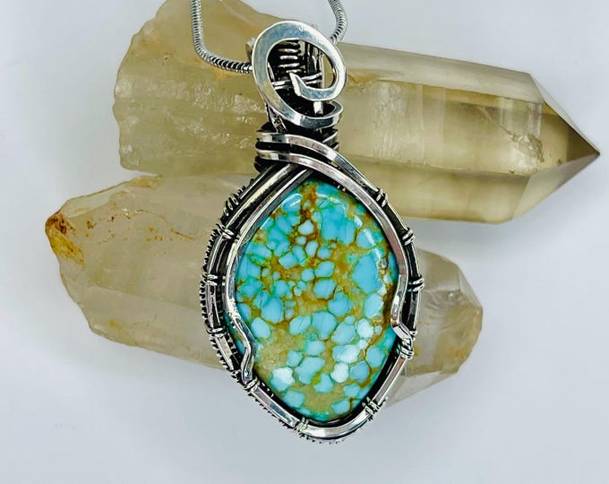 Handmade Turquoise Pendant: Silver Wire Wrap Boho Necklace