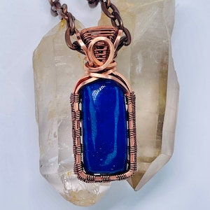 Lapis Lazuli Copper Pendant Necklace: Handmade Wire Wrap Boho Jewelry