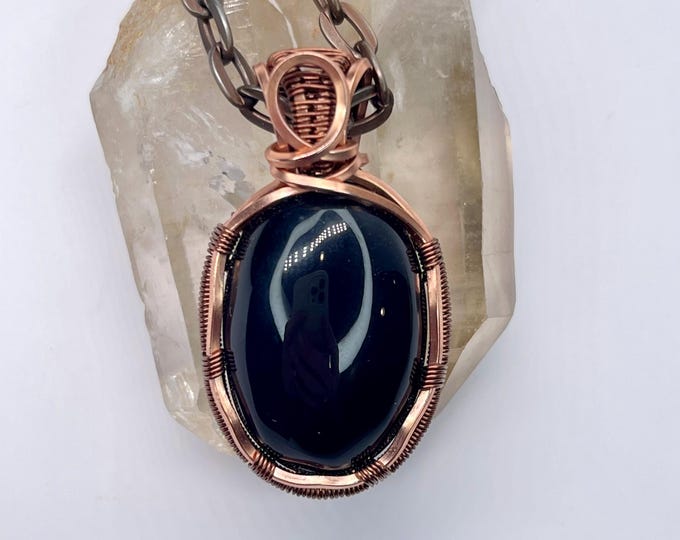 Rainbow Obsidian Copper Minimalist Healing Pendant, Handmade Crystal Boho Jewelry, Southwest Arizona Artisan Wire Wrap Meditation Necklace