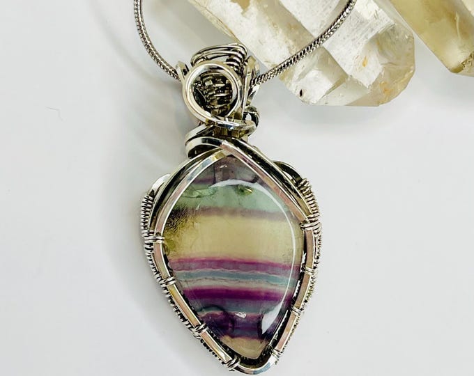Handmade Silver Wire Wrap Fluroride Pendant: Boho Artisan Necklace