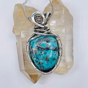 Turquoise Silver Wire Wrap Pendant: Handmade Boho Necklace