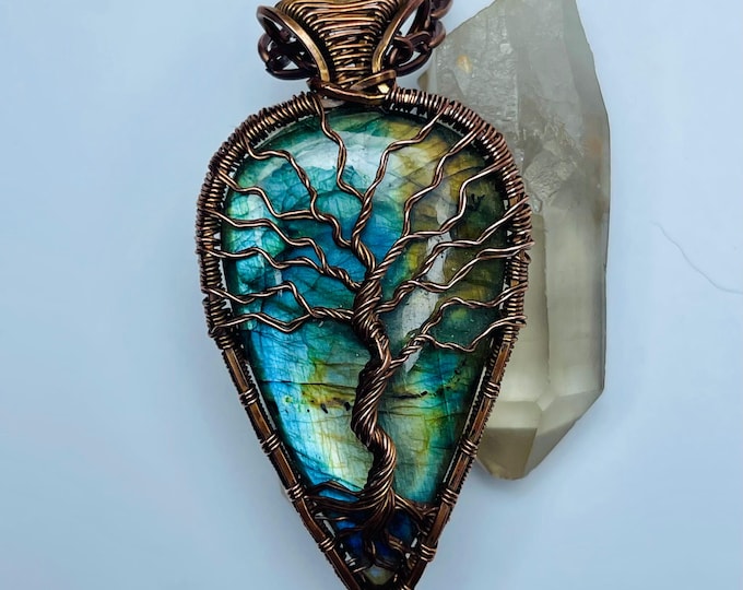 Labradorite Tree of Life Copper Pendant: Handmade Wire Wrapped Necklace