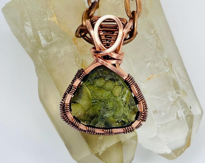 Moldavite Silver Pendant Necklace: Wire Wrapped Tektite, Healing Crystal
