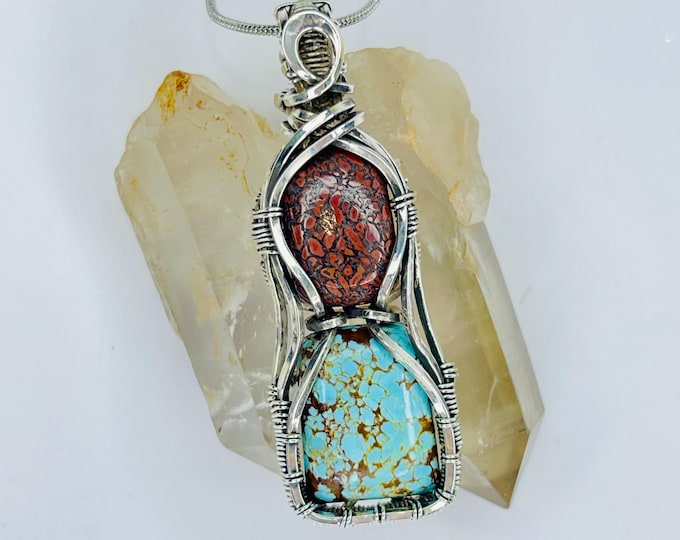 Handmade Copper Wire Wrap Turquoise Dino Gembone Pendant: Boho Artisan Necklace