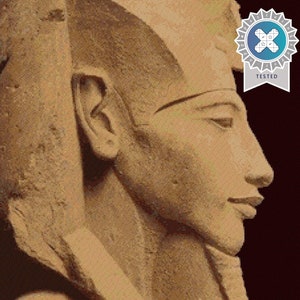 Akhenaten Face in Profile Cross Stitch Pattern, Inc Full Pattern Keeper File, with detailed digital download Files 231 x 265 Stitches