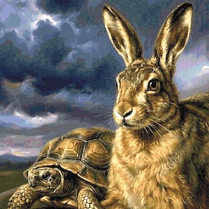 Modèle de point de croix lièvre et tortue : les fables d'Ésope (téléchargement numérique, fichier Pattern Keeper)
